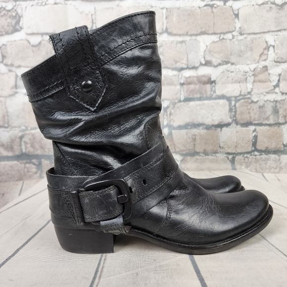 Spiral Leather Slouchy Biker Cowboy Boot Adjustable Harness Black Size 39 - Picture 3 of 12